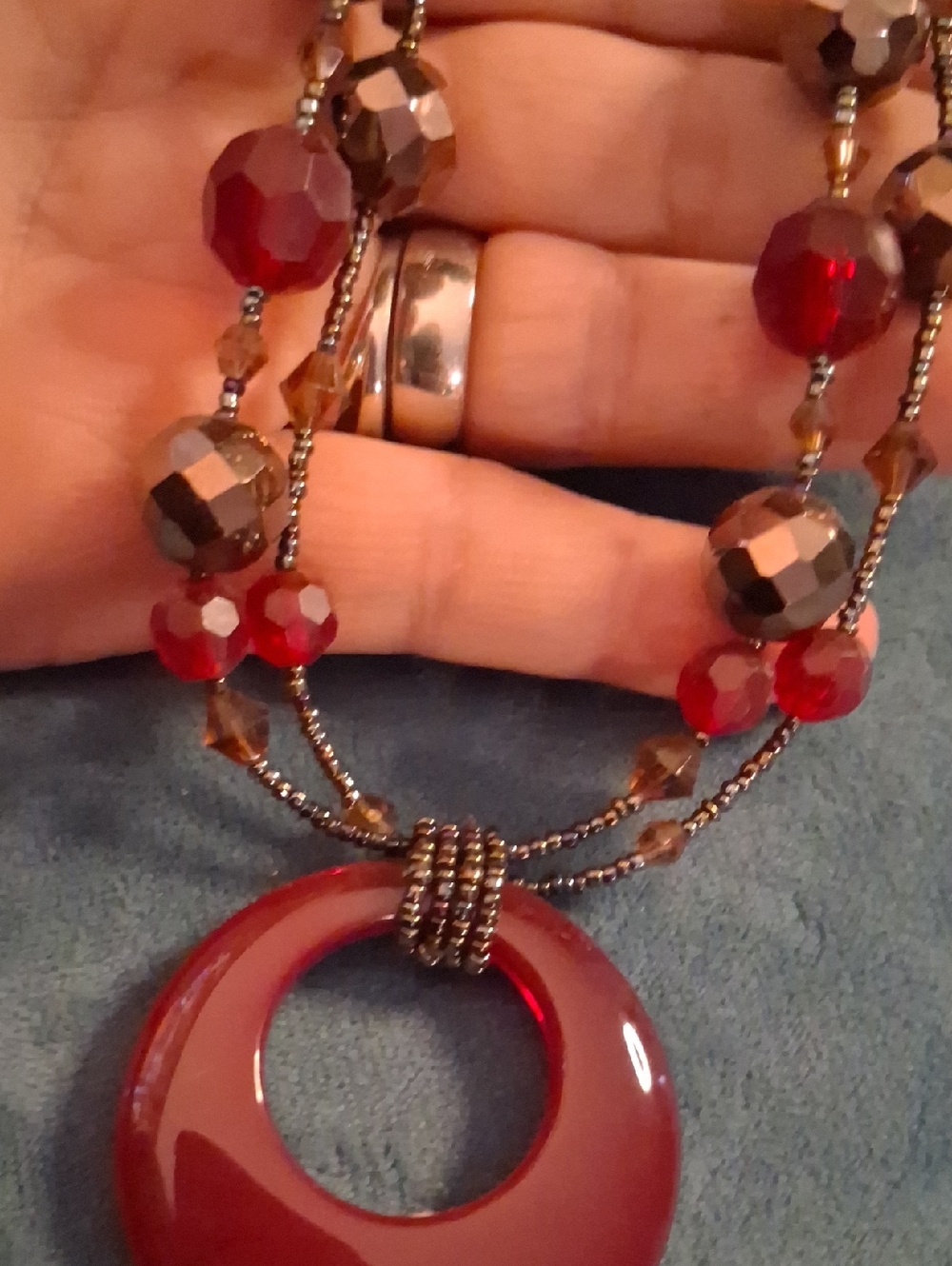 Lia Sophia Red Glass Pendant Multi-Strand Necklace - Women Jewelry 16 To 22 Inch